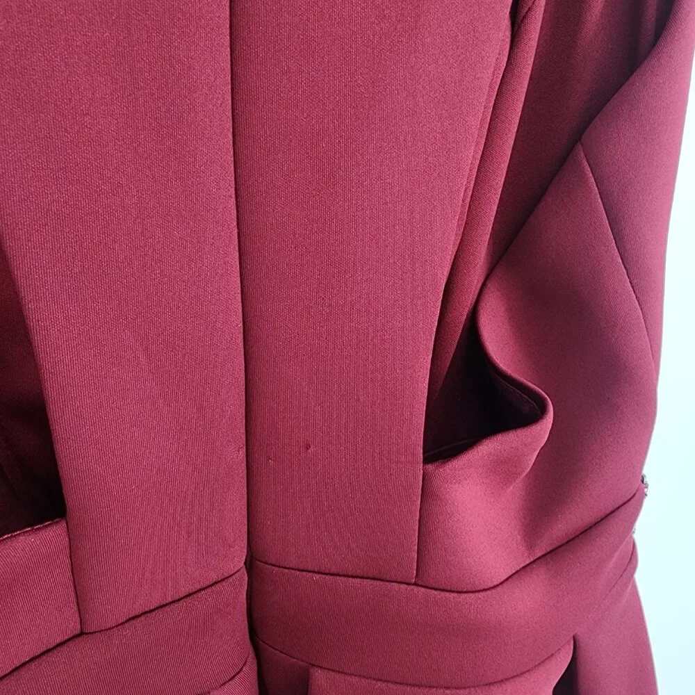 ASOS Fit & Flare Mini Dress 8 Cocktail Plunge V Neck Skater Embellished Burgundy - Picture 11 of 11